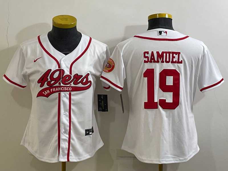 Womens San Francisco 49ers #19 Deebo Samuel White With Patch Cool Base Stitched Baseball Jersey->women nfl jersey->Women Jersey